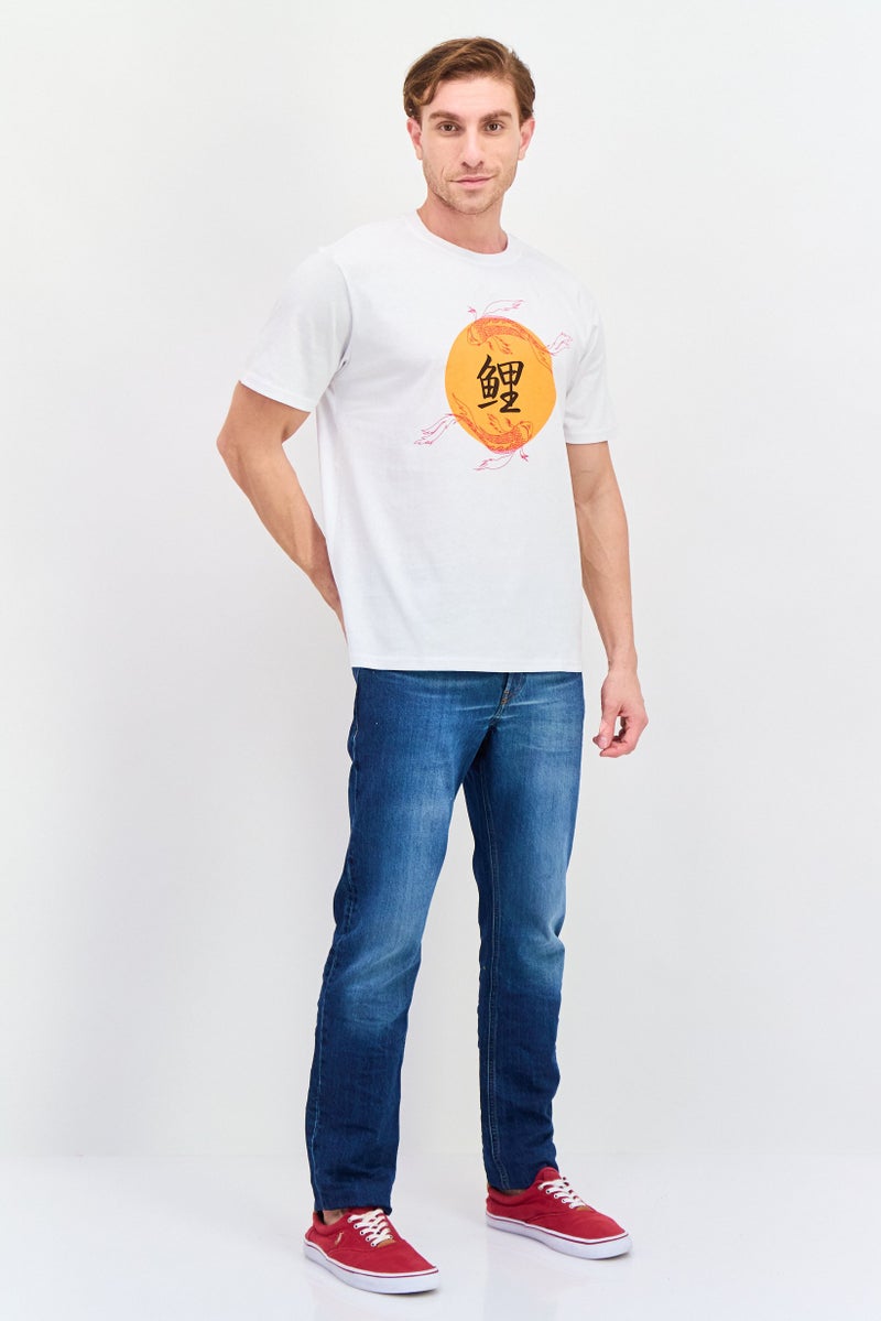 YOTO Men Crew Neck Short Sleeve Printed T-shirts, White - Image 4